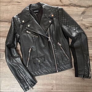 Express Quilted Black Leather Biker Jacket